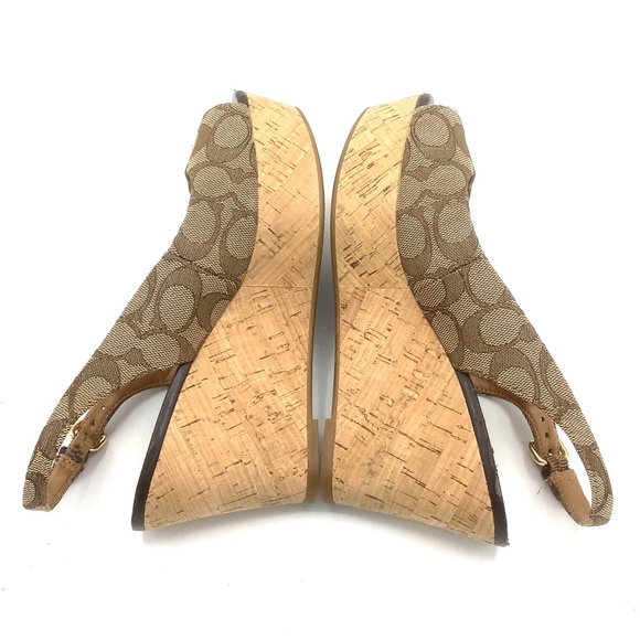 Coach Ferry Signature Jaquard Fabric Wedges Platform Sandals 6.5B - Picture 11 of 15